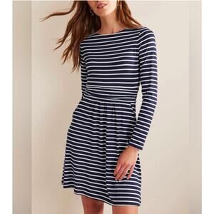 Boden Womens 8 Navy White Stripe Abigail Crew Neck Jersey Long Sleeve Mini Dress